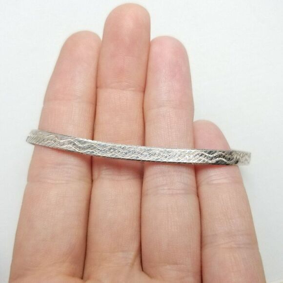 Vintage Sterling Silver Herringbone Flat Chain Bracelet, Made in Italy, Milor - Picture 7 of 7